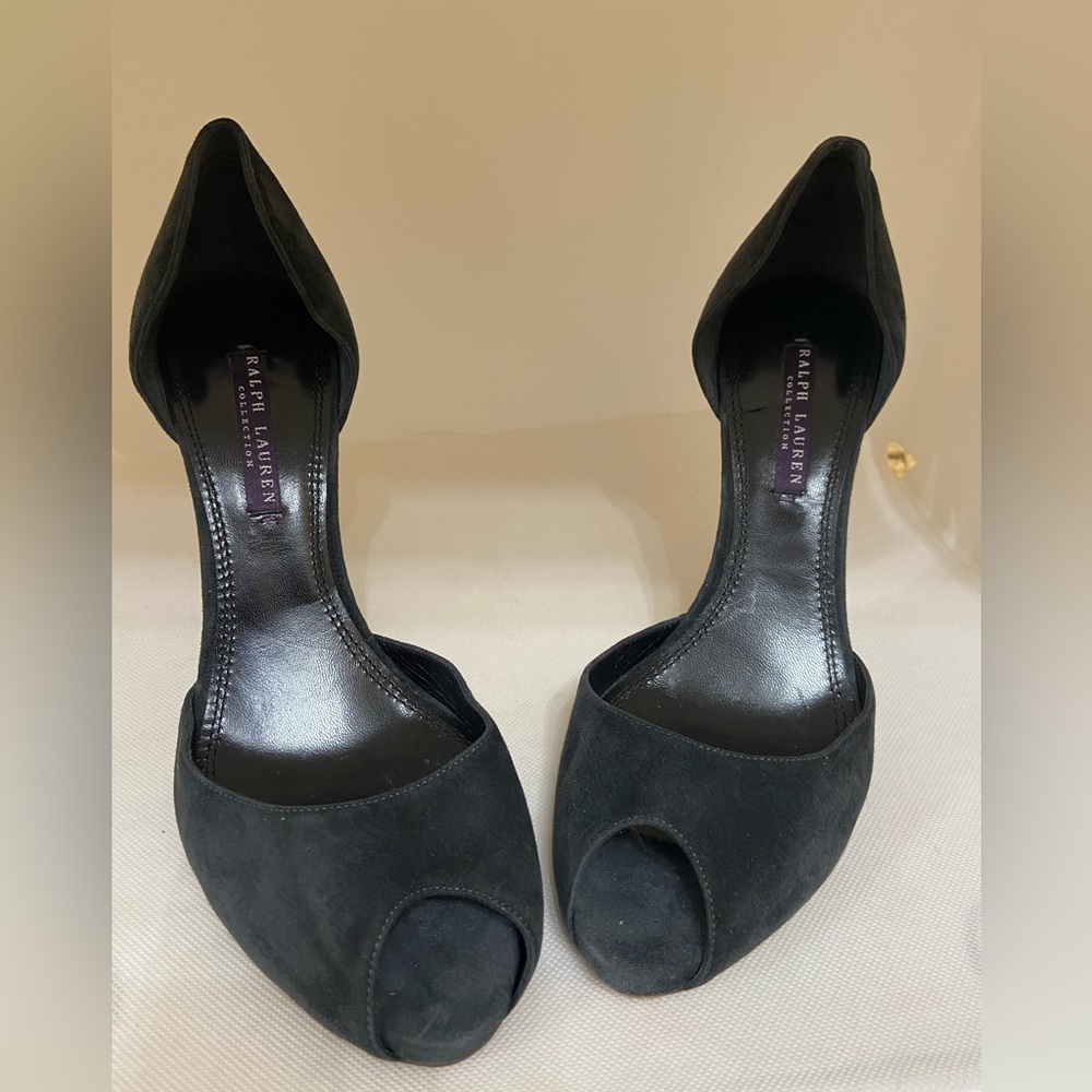 Ralph Lauren purple Label Black suede heels Sz 9.5 Italy